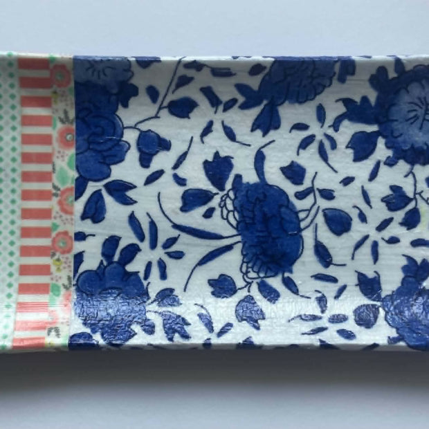 decoupage trinket tray - blue floral