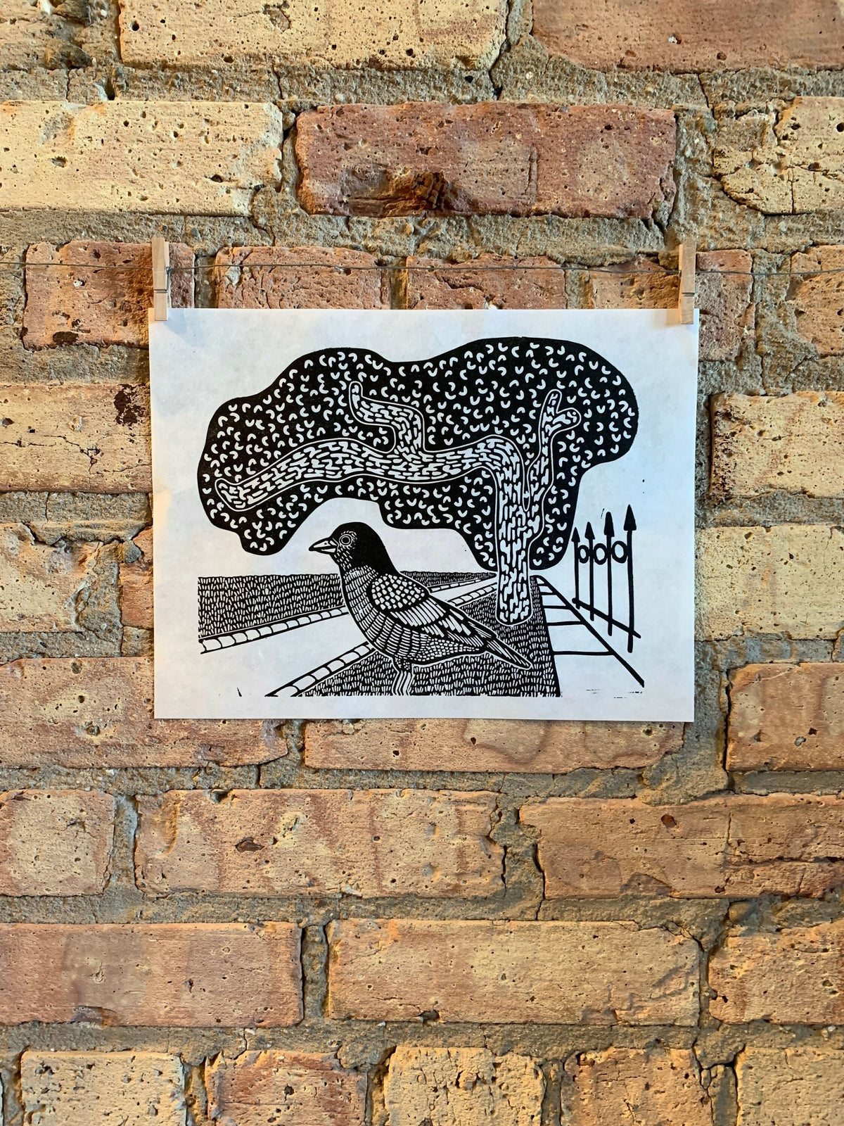 Bird and Tree | City Scenes | Landscape, Spring Tree, Graceland Cemetery, Chicago | Linocut Print | Wall Art