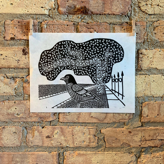 Bird and Tree | City Scenes | Landscape, Spring Tree, Graceland Cemetery, Chicago | Linocut Print | Wall Art