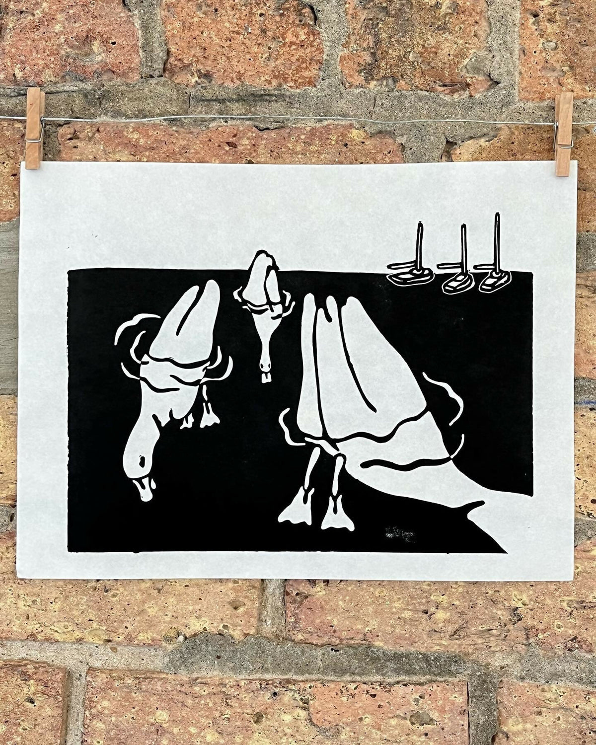 Ducks | City Scenes | Landscape, Summer, Lake Shore Drive, Chicago | Linocut Print | Wall Art