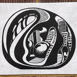 Cloudgate, Bean 01 | Millennium Park | Chicago | Linocut Print | Wall Art
