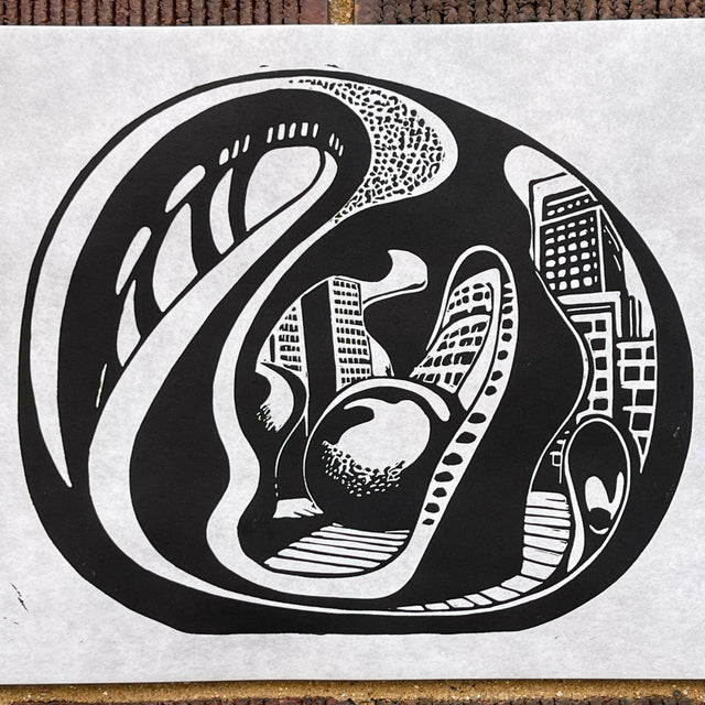 Cloudgate, Bean 01 | Millennium Park | Chicago | Linocut Print | Wall Art