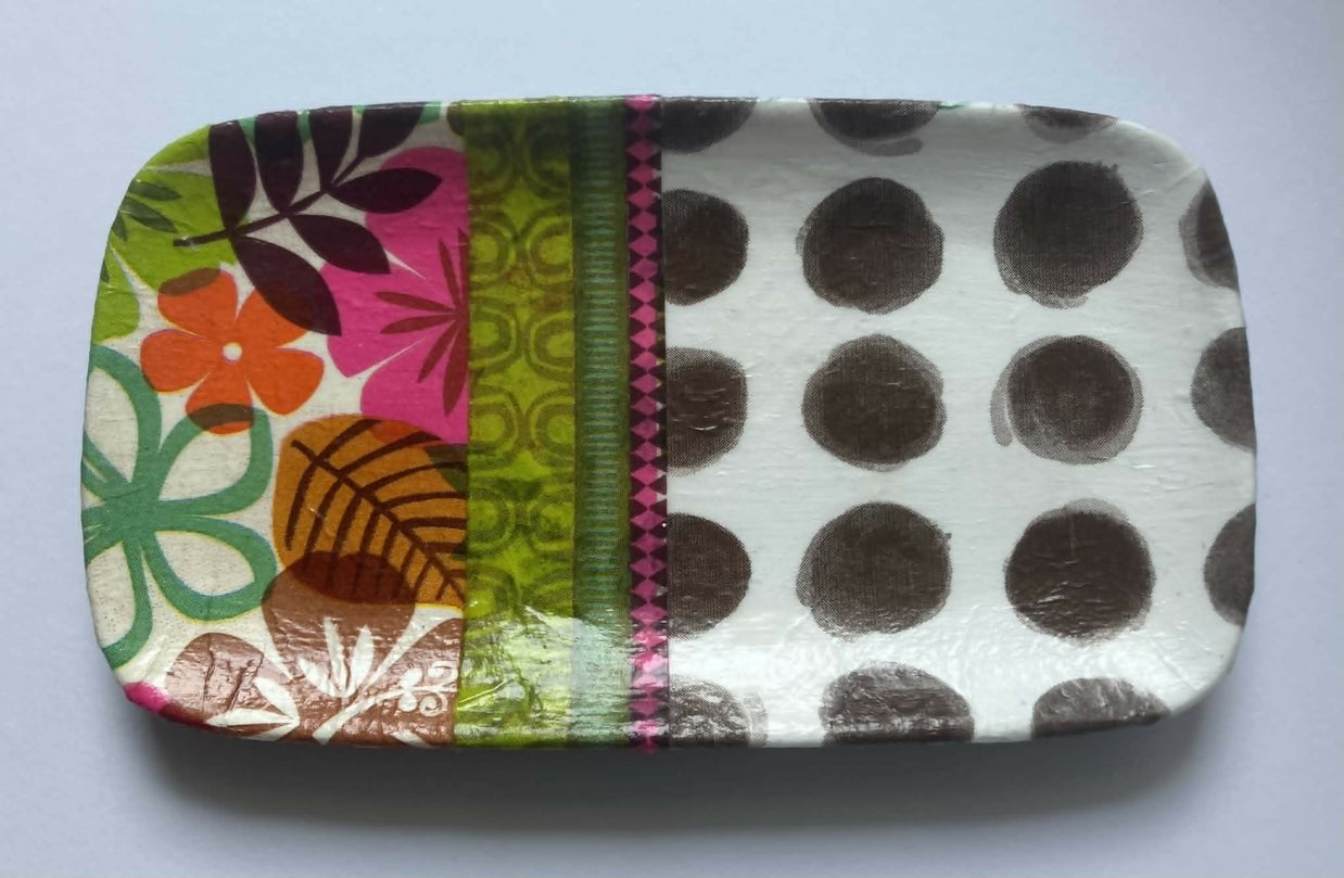 decoupage trinket tray - floral/dots