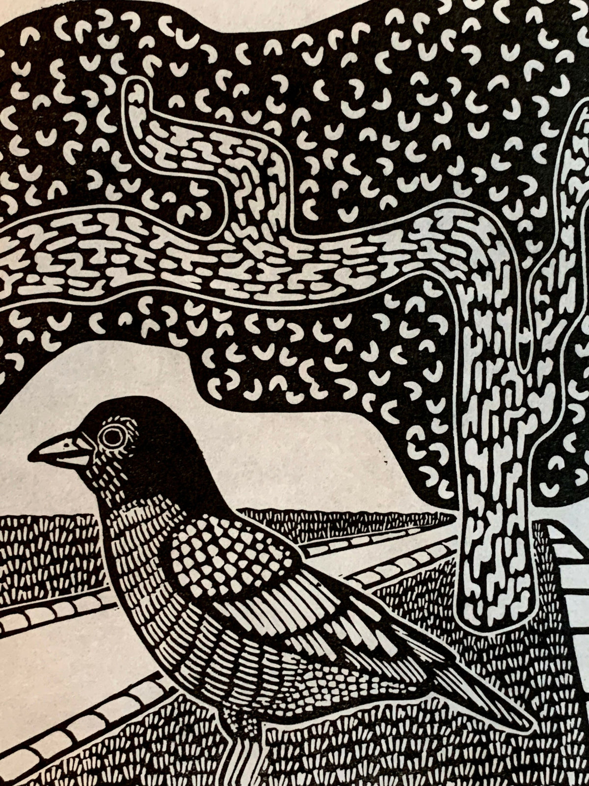 Bird and Tree | City Scenes | Landscape, Spring Tree, Graceland Cemetery, Chicago | Linocut Print | Wall Art