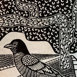 Bird and Tree | City Scenes | Landscape, Spring Tree, Graceland Cemetery, Chicago | Linocut Print | Wall Art