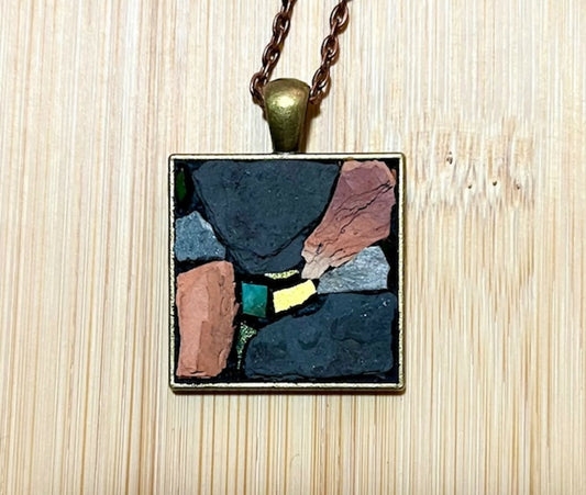 Pendant: Red Shale and Slate with Glass