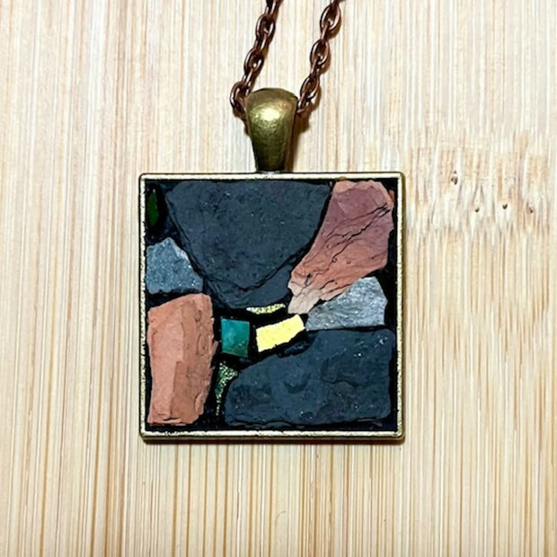 Pendant: Red Shale and Slate with Glass