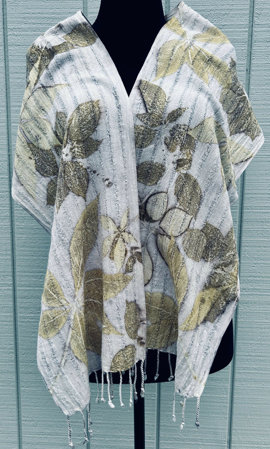 Botanical Contact Printed Scarf with light lilac background.