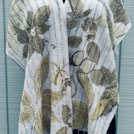 Botanical Contact Printed Scarf with light lilac background.