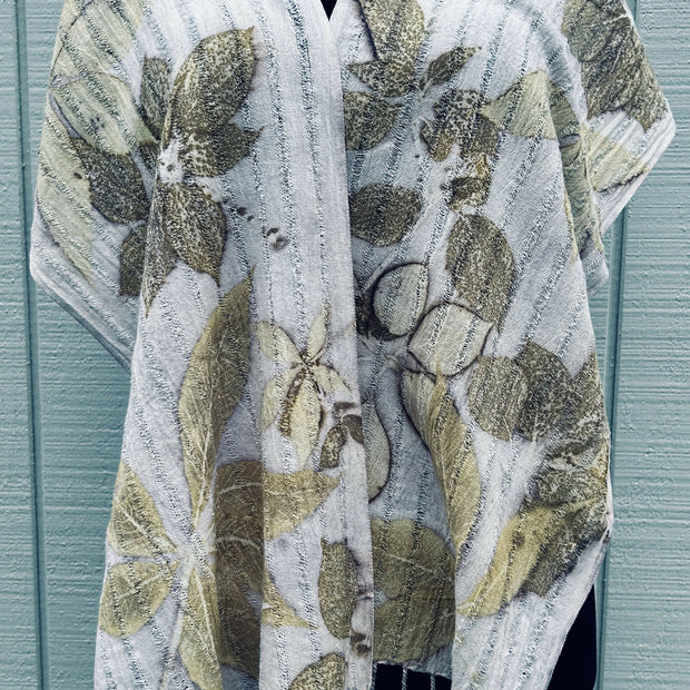 Botanical Contact Printed Scarf with light lilac background.