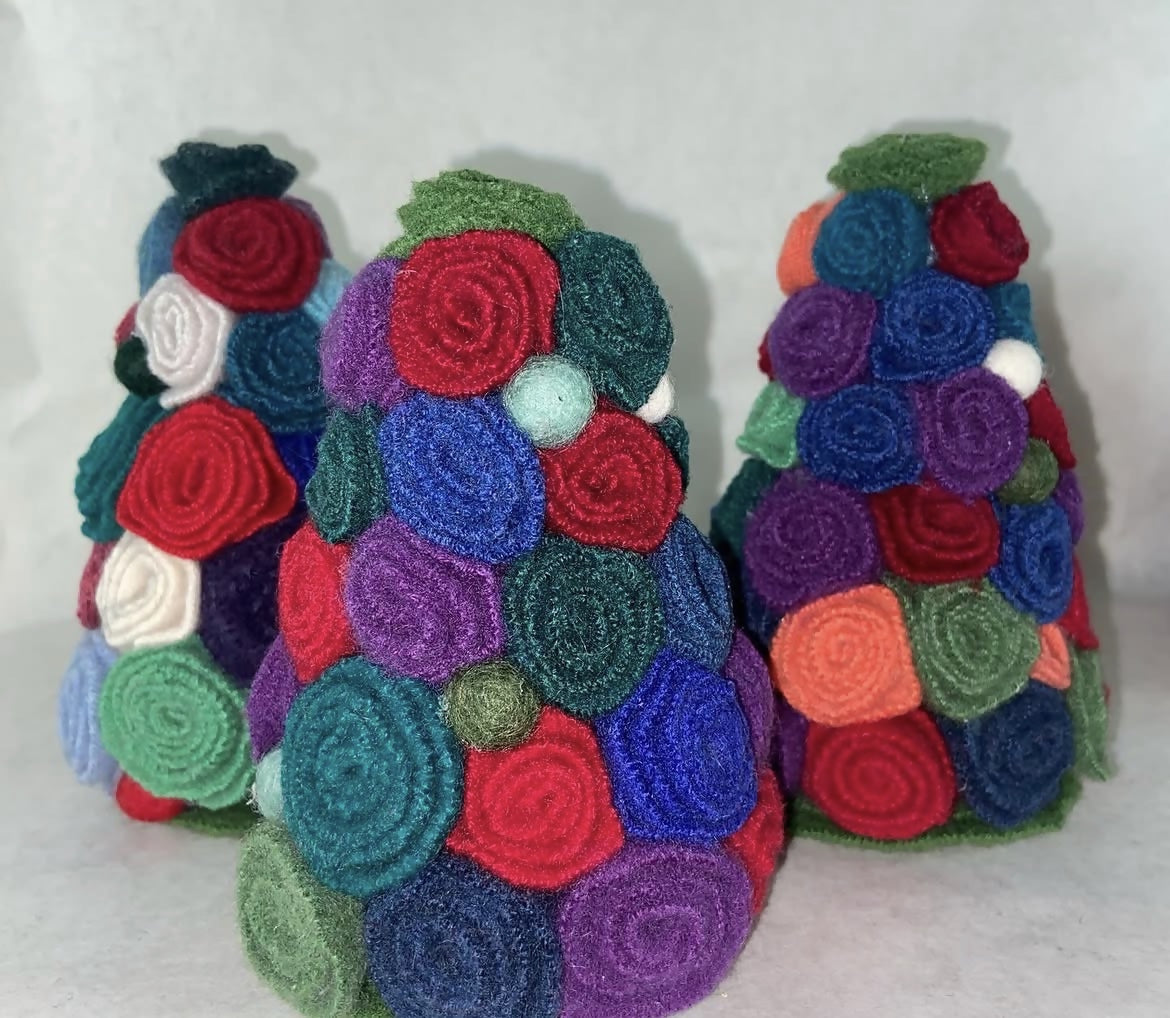 Flower Repurposed Sweater Felted Wool Tree
