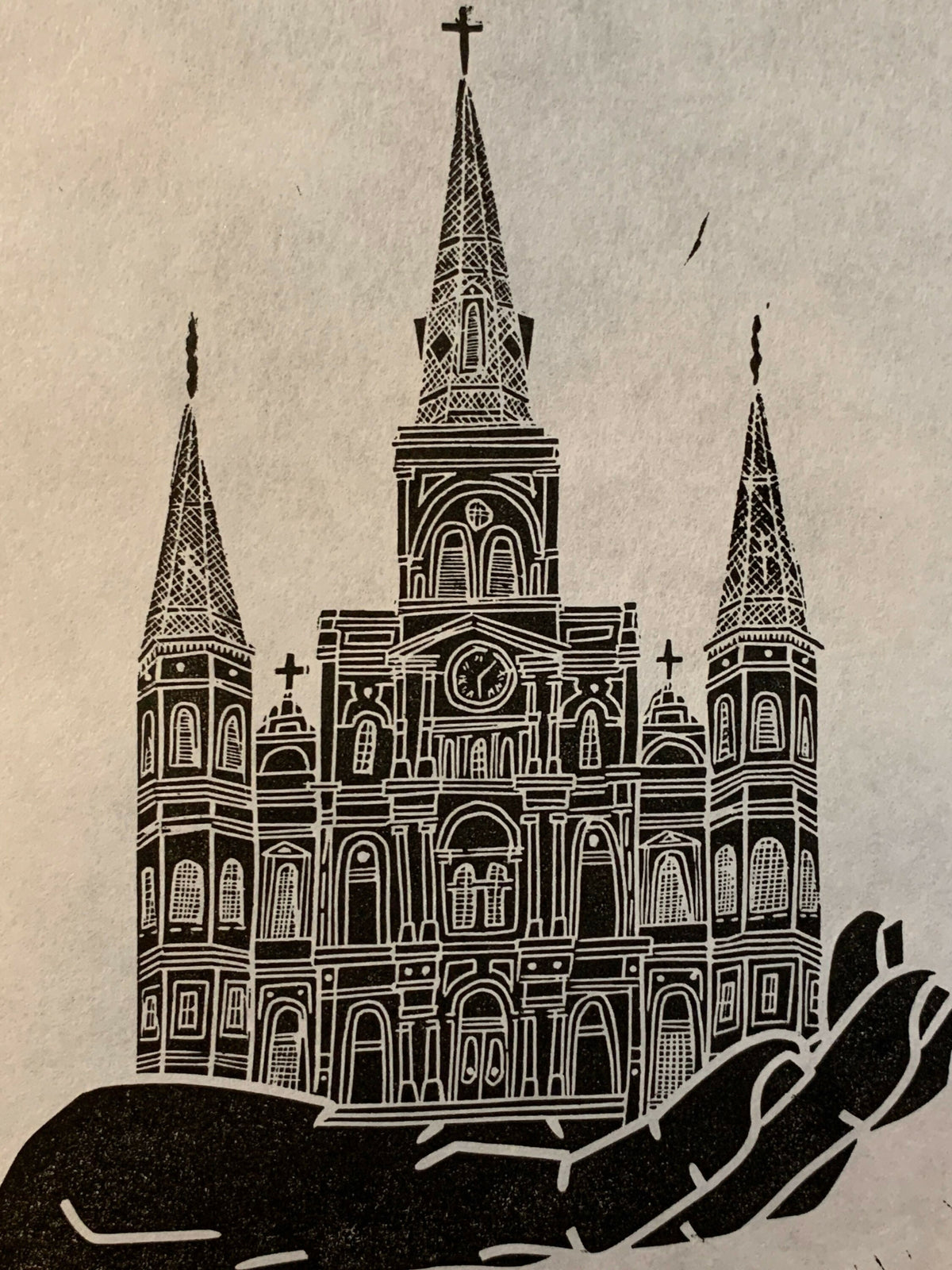 St. Louis Cathedral Hand | Jackson Square, New Orleans, Louisiana | NOLA | Linocut Print | Wall Art