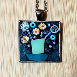 Mosaic Pendant: Flower Pot in Blues