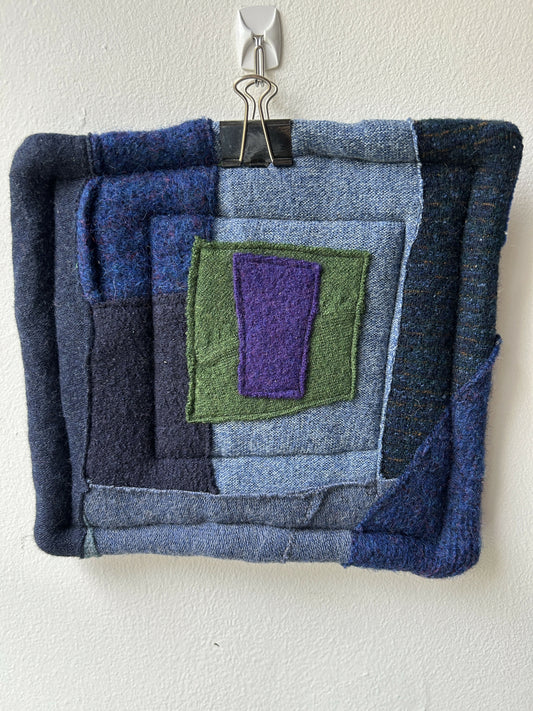Upcycled Wool Trivet - Mostly Blues with purple and green