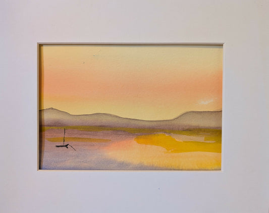 Seascape at Sunset, original watercolor