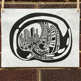 Cloudgate, Bean 02 | Millennium Park | Chicago | Linocut Print | Wall Art