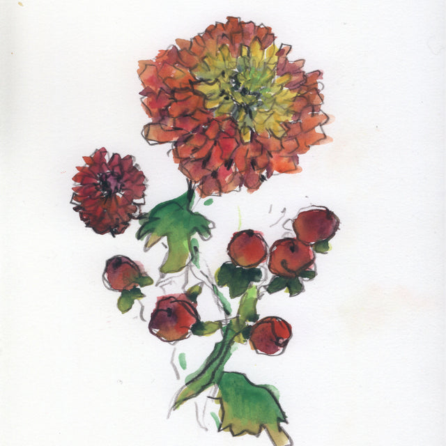 Crimson Flowers, 7 x 10 unframed