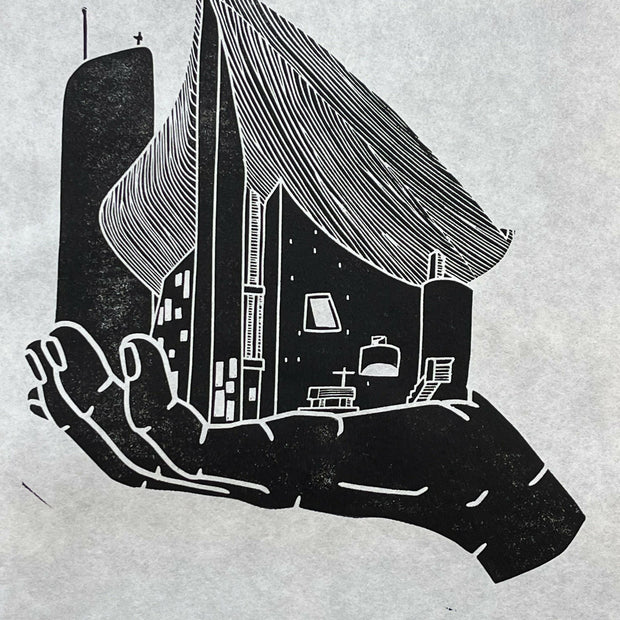 Ronchamp Hand | Le Corbusier | Notee Dame du Ronchamp | Handscape | Linocut Print | Wall Art