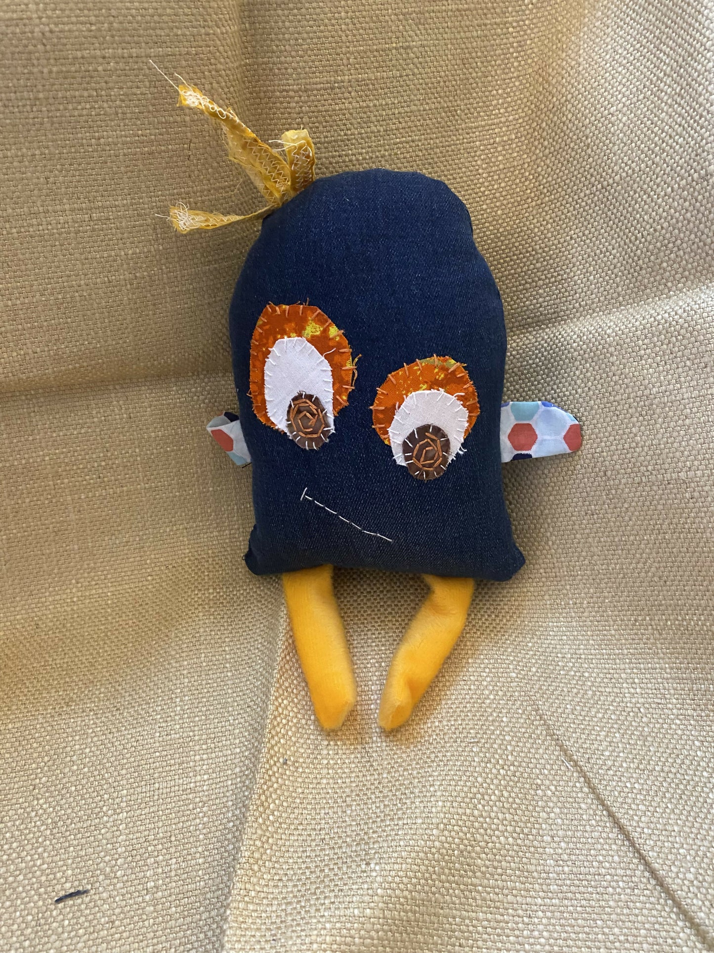 Denim monster w yellow hair