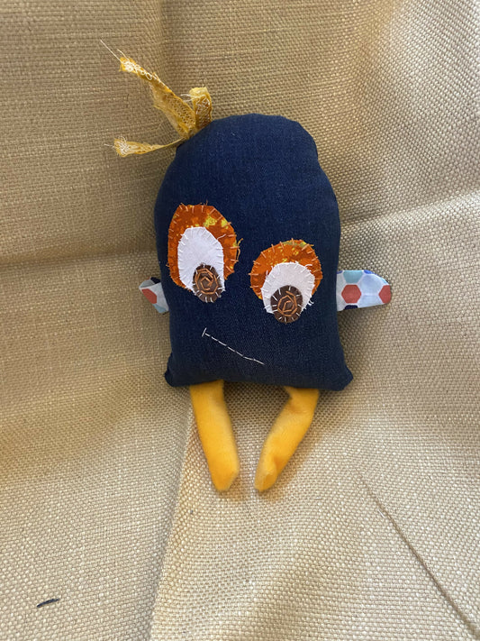 Denim monster w yellow hair