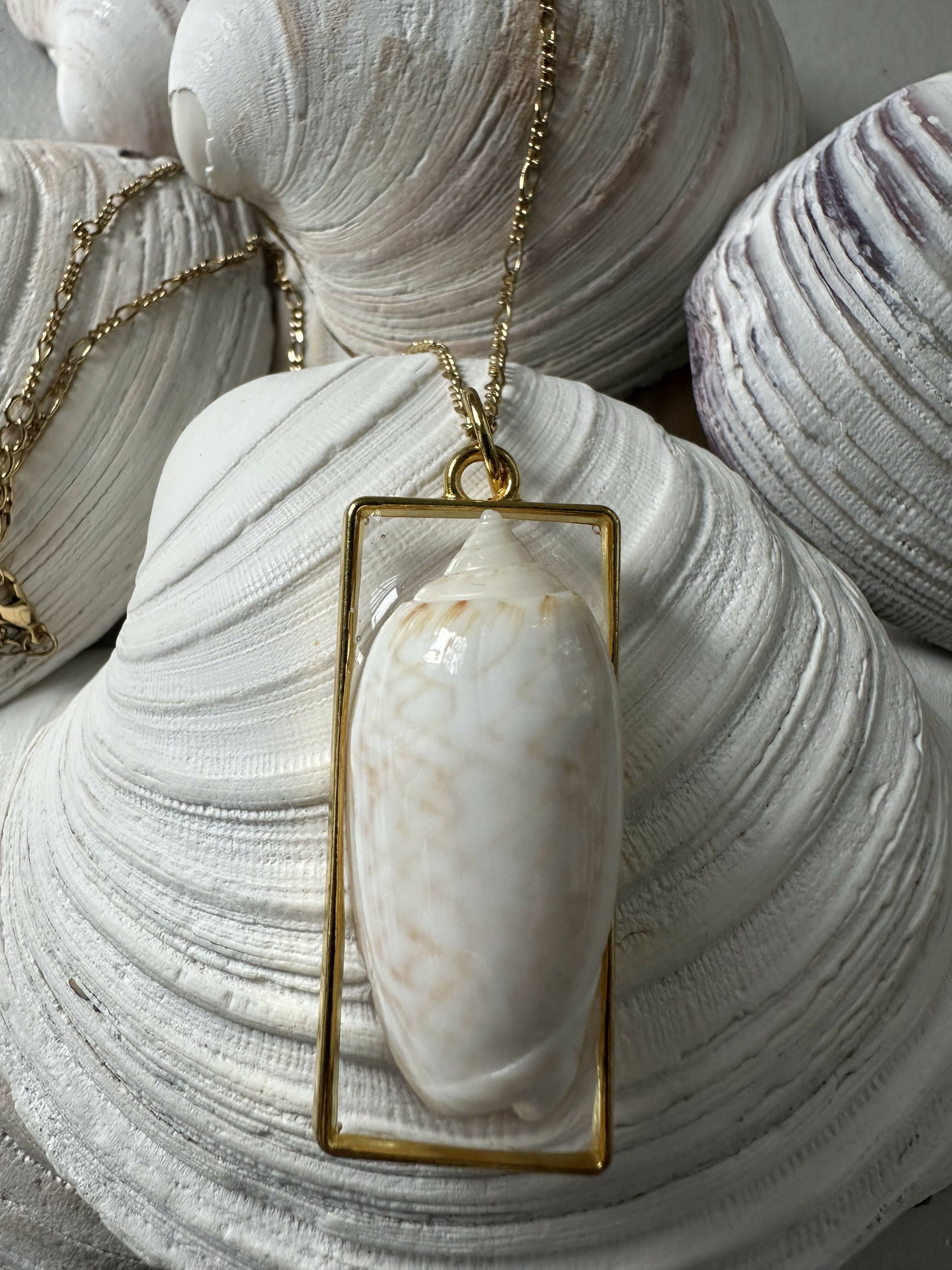 Lettered Olive Shell Pendant Necklace