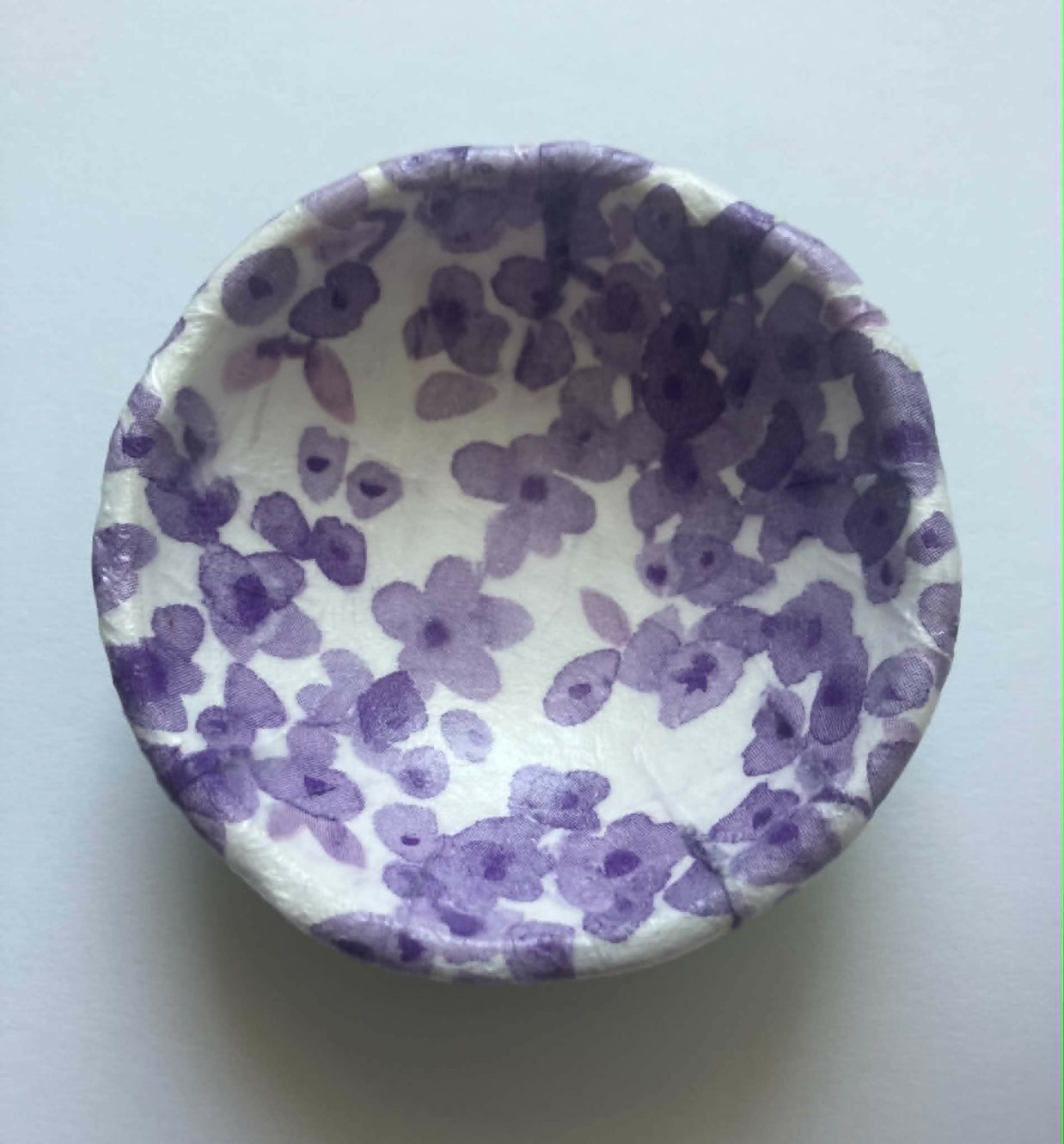 decoupage trinket dish - purple flowers