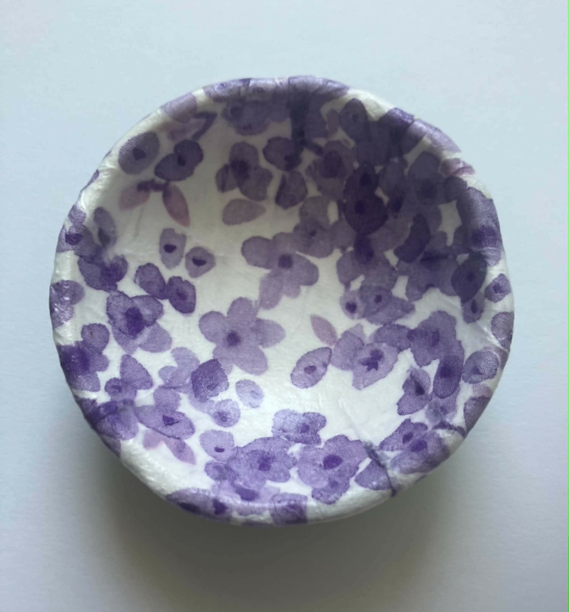decoupage trinket dish - purple flowers