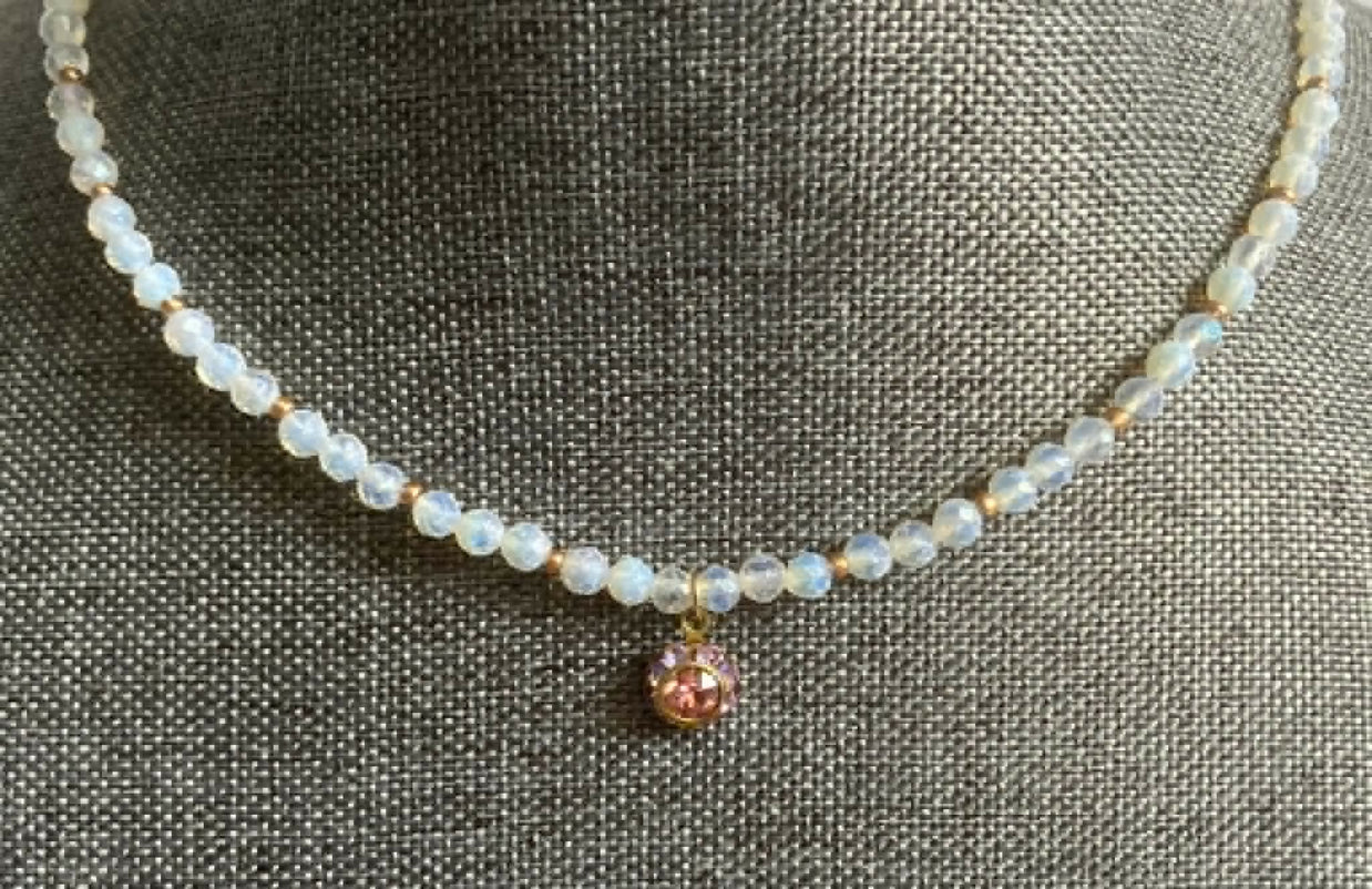 opalite necklace with 8mm vintage crystal charm