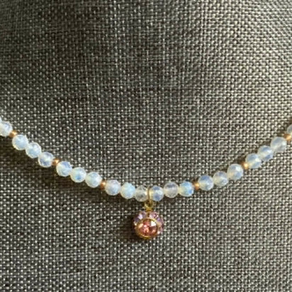 opalite necklace with 8mm vintage crystal charm