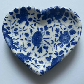 decoupage heart trinket dish - blue floral