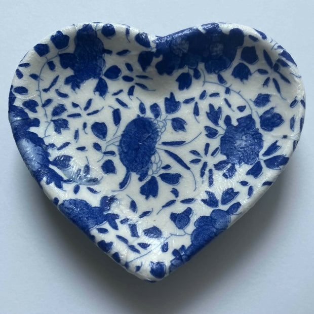 decoupage heart trinket dish - blue floral