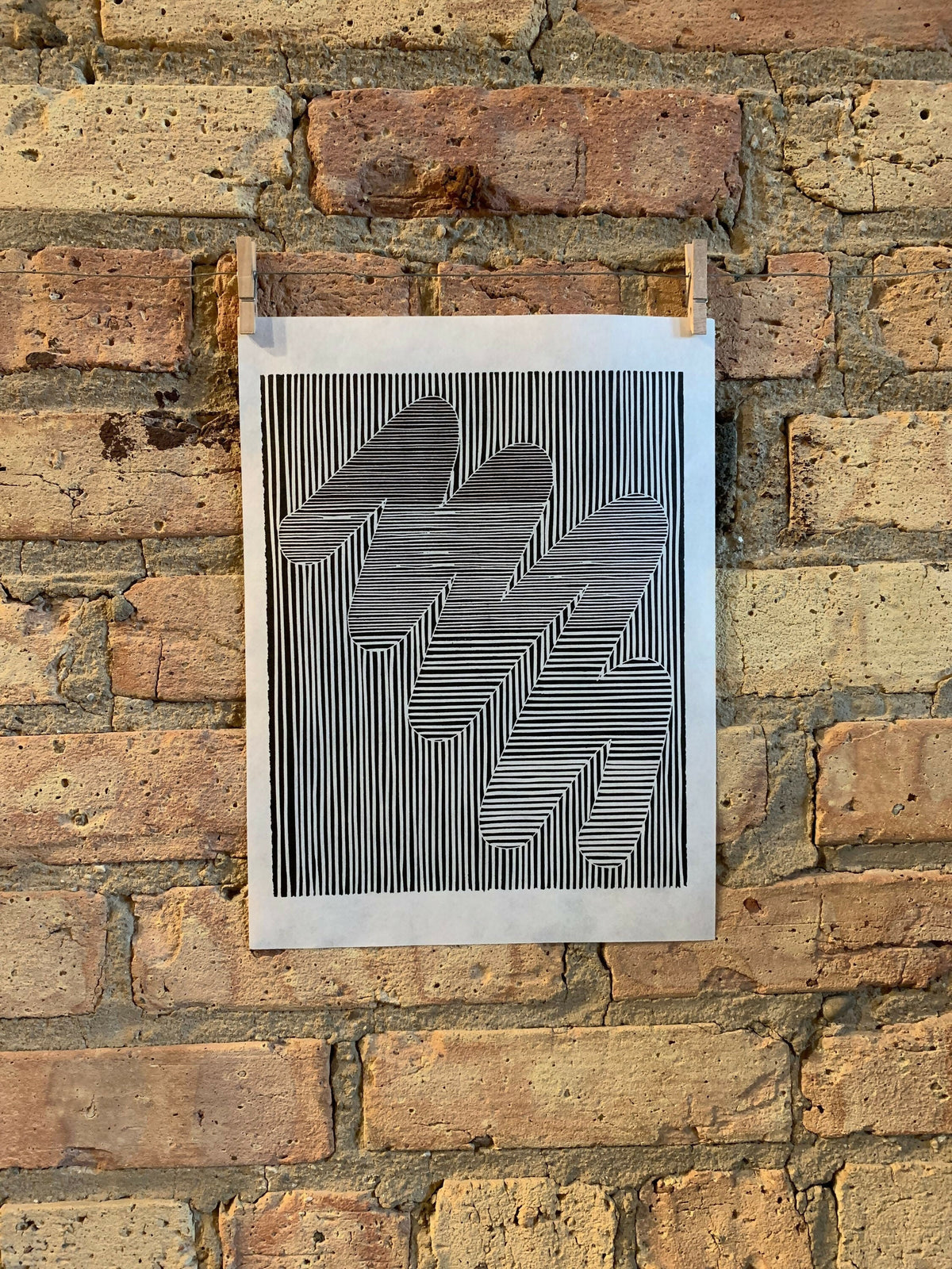 Round Brush / Moire 16 | Optical Illusion | Linocut Print | Wall Art