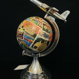 Art Deco Plane Globe with Vintage Steamer Trunk Labels