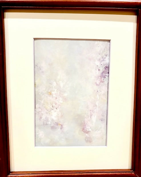 flowers in snow, arclytic paint on print ( in 8 x 10 frame)