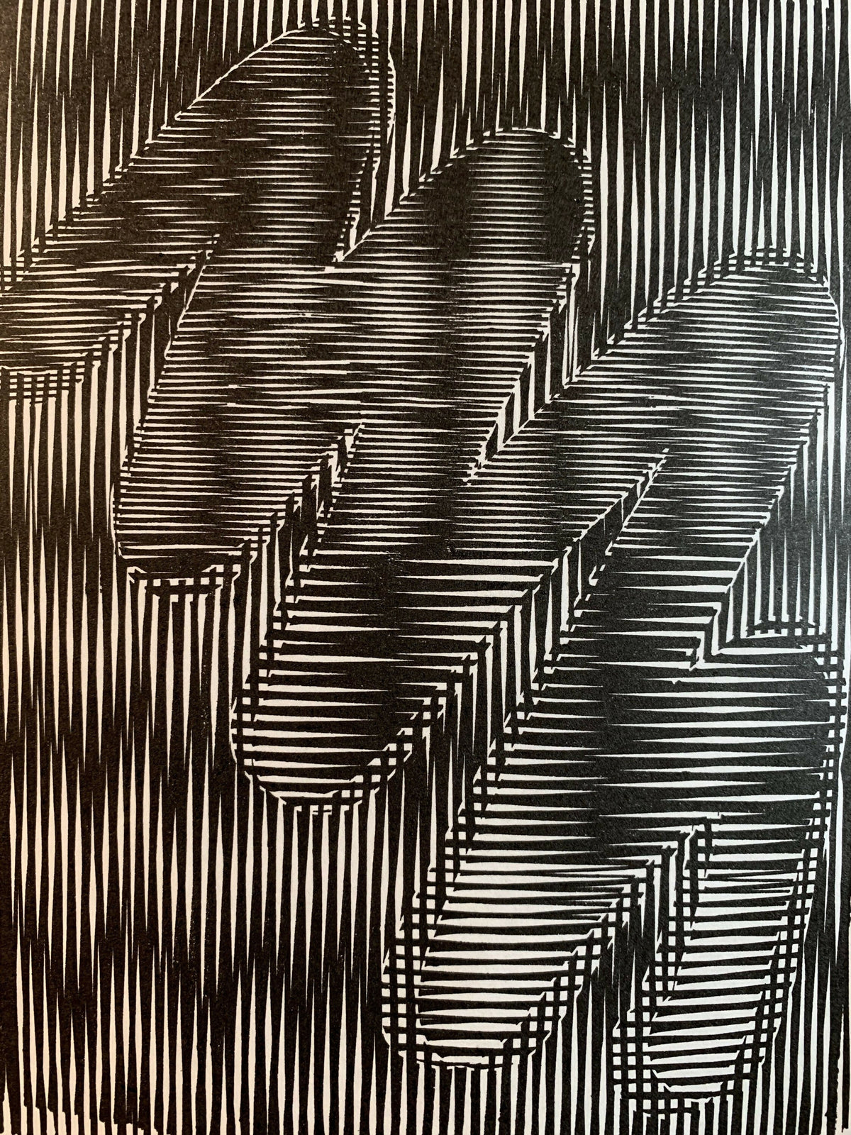 Round Brush / Moire 16 | Optical Illusion | Linocut Print | Wall Art