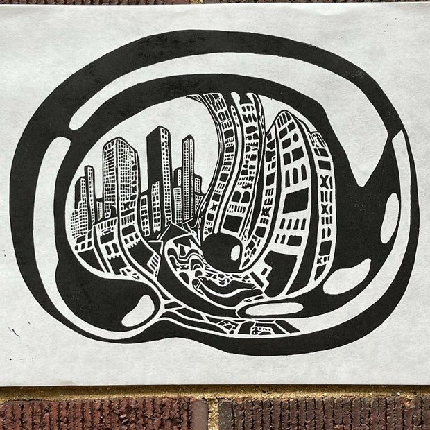 Cloudgate, Bean 02 | Millennium Park | Chicago | Linocut Print | Wall Art