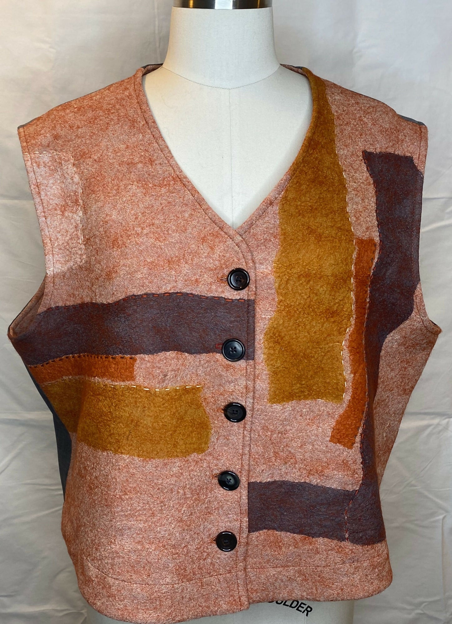 Nuno Felted Patchwork Vest-Rust
