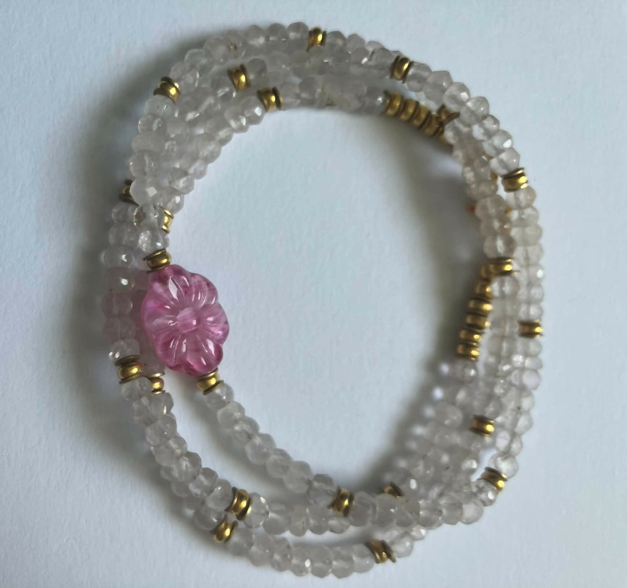 wrap bracelet - rose quartz/vintage glass