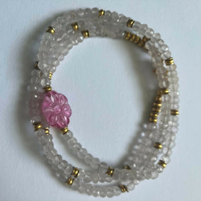 wrap bracelet - rose quartz/vintage glass
