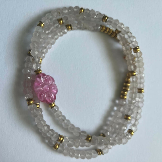 wrap bracelet - rose quartz/vintage glass