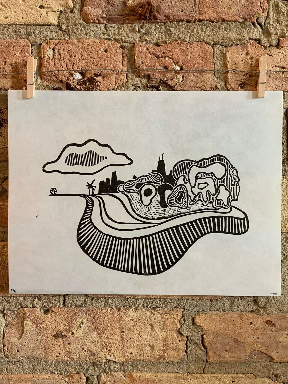Lake Shore Drive 01 | Chicago Skyline | Linocut Print | Wall Art