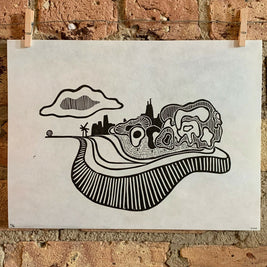 Lake Shore Drive 01 | Chicago Skyline | Linocut Print | Wall Art