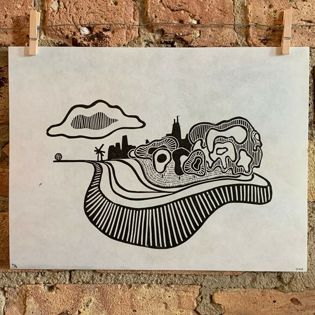 Lake Shore Drive 01 | Chicago Skyline | Linocut Print | Wall Art