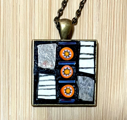 Mosaic Pendant: Orange Millefiori with Slate