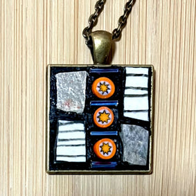 Mosaic Pendant: Orange Millefiori with Slate