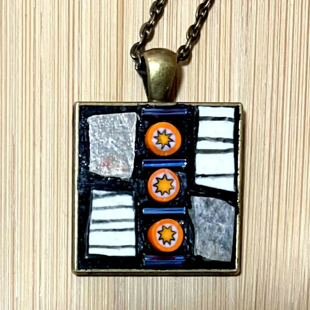 Mosaic Pendant: Orange Millefiori with Slate