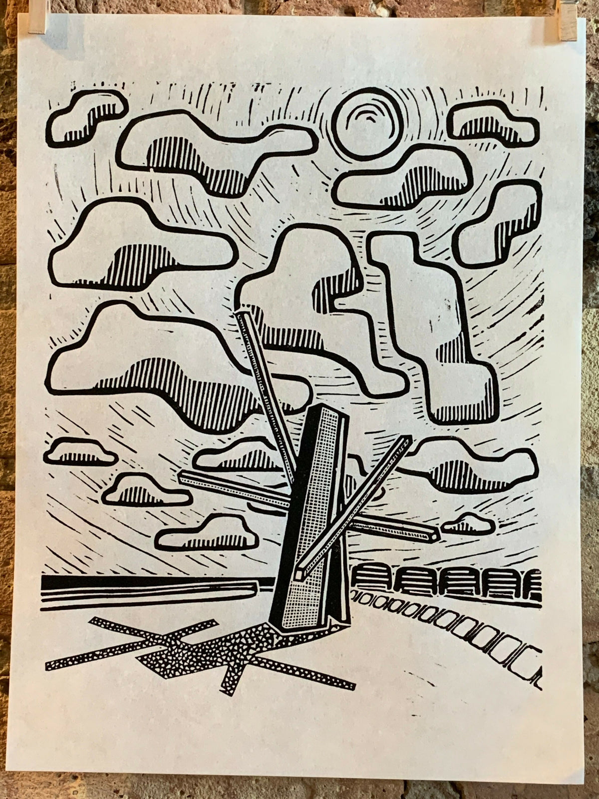 Lake Shore Drive 10 | Chevron Statue, Diversey Harbor | Lake Michigan | Chicago | Linocut Print | Wall Art