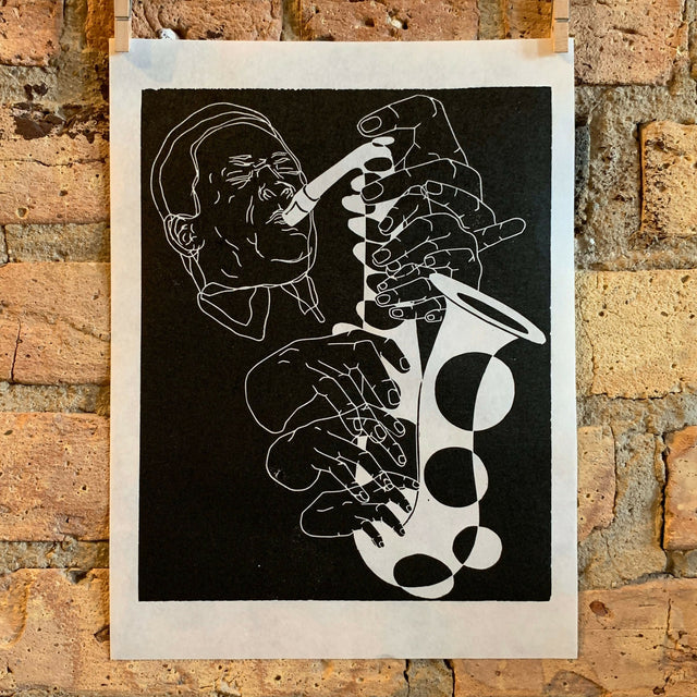 John Coltrane, 1965 | Jazz Sax Saxophone | Linocut Print | Wall Art