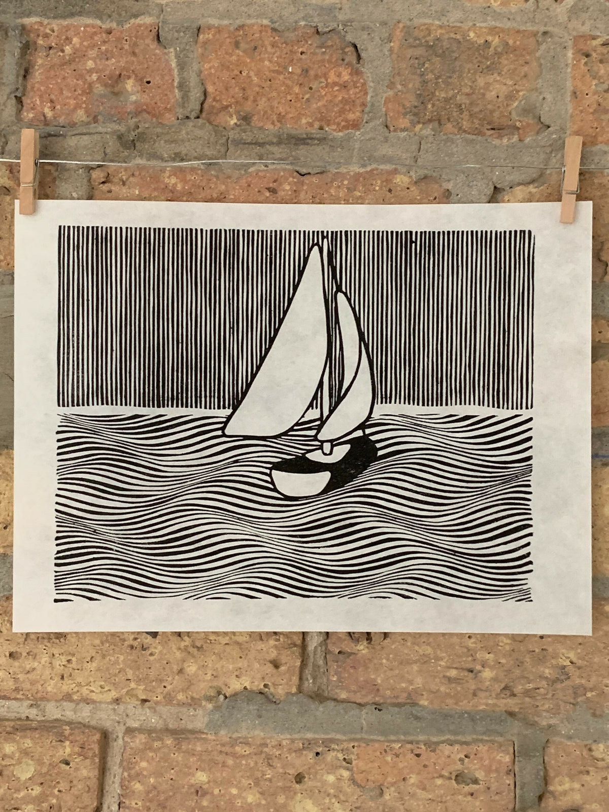 Sailboat, Lake Michigan / Moire 20 | Linocut Print | Wall Art