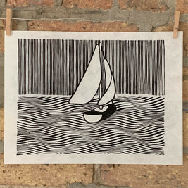 Sailboat, Lake Michigan / Moire 20 | Linocut Print | Wall Art
